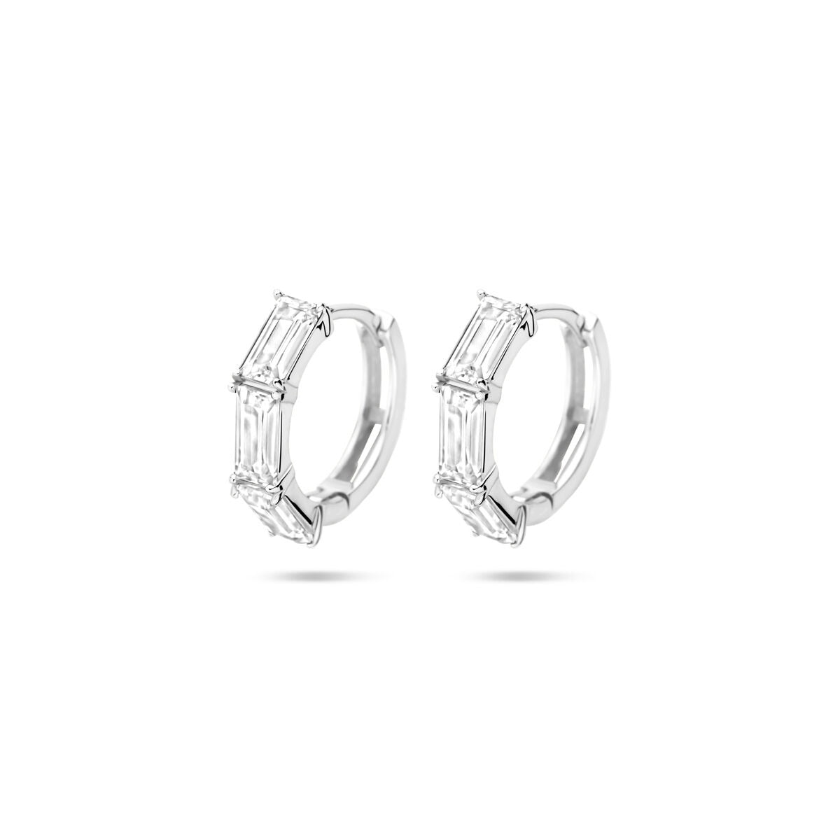 Silberne Klapohringe aus rhodiniertem 925 Silber mit baguetteförmigen Zirkonia, Ø 15,5 mm