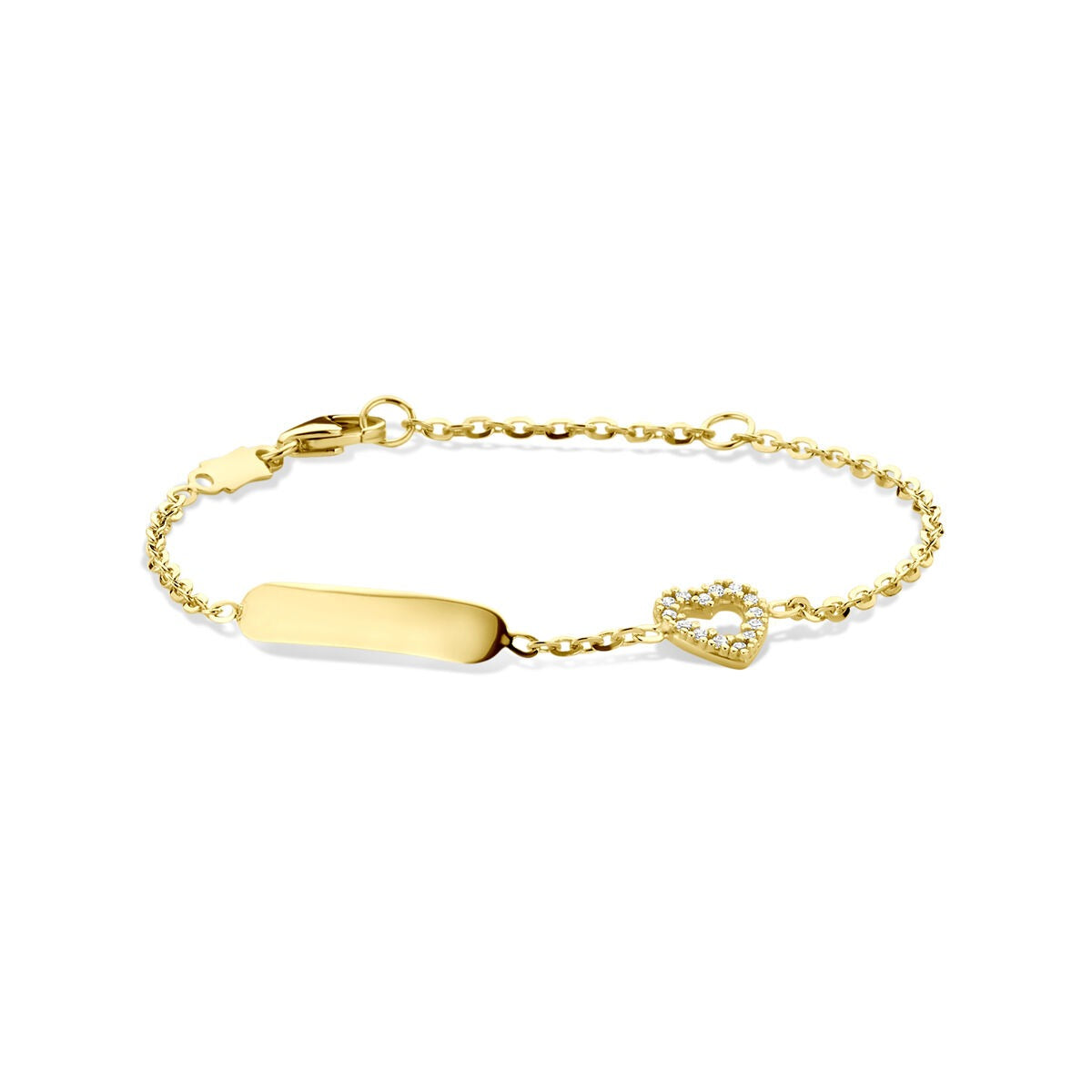 14k gelbgoldene Gravurarmband mit Herz und Zirkonia