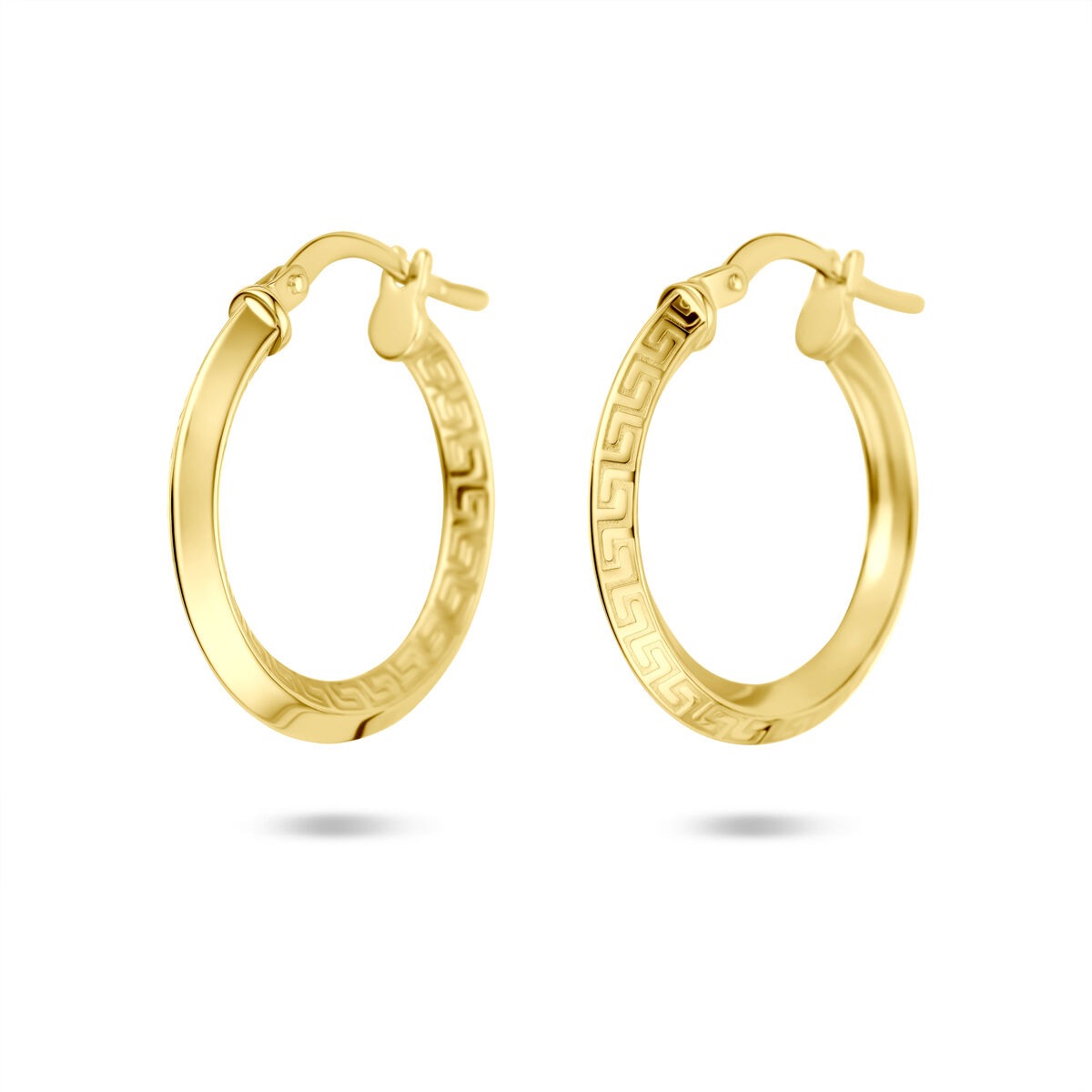 Goldene Damen-Ohringe mit Scharnierverschluss, 2,5 mm, mit gravierter Oberfläche