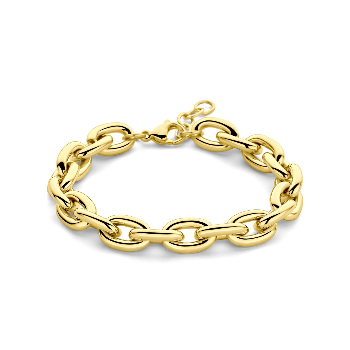 Goldfarbene Stahl-Ankerarmband mit ovalen Gliedern und Karabinerverschluss, Länge 18–20 cm