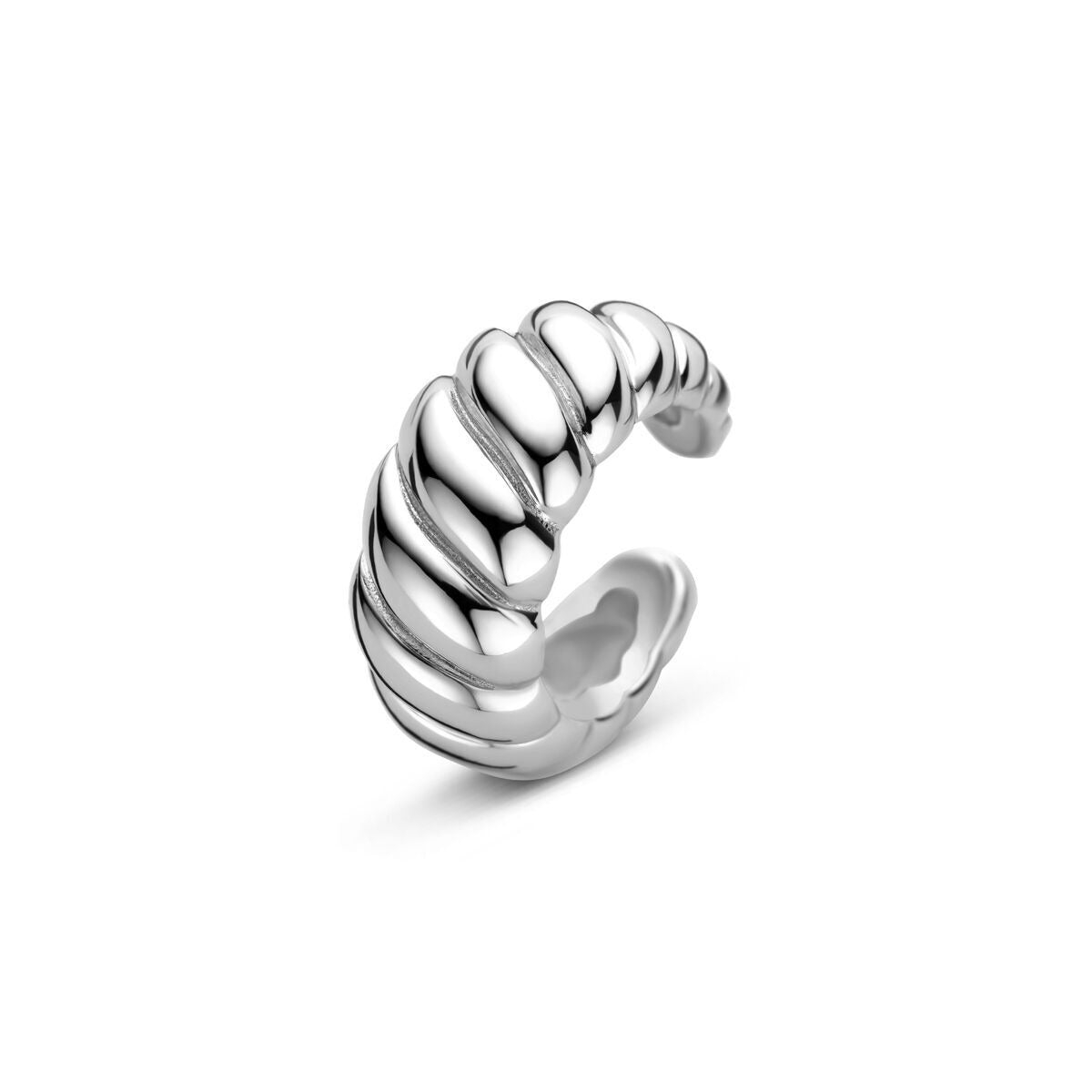 Silberner Ear Cuff aus rhodiniertem 925er Silber, 13,5x6mm, mit gewelltem Design