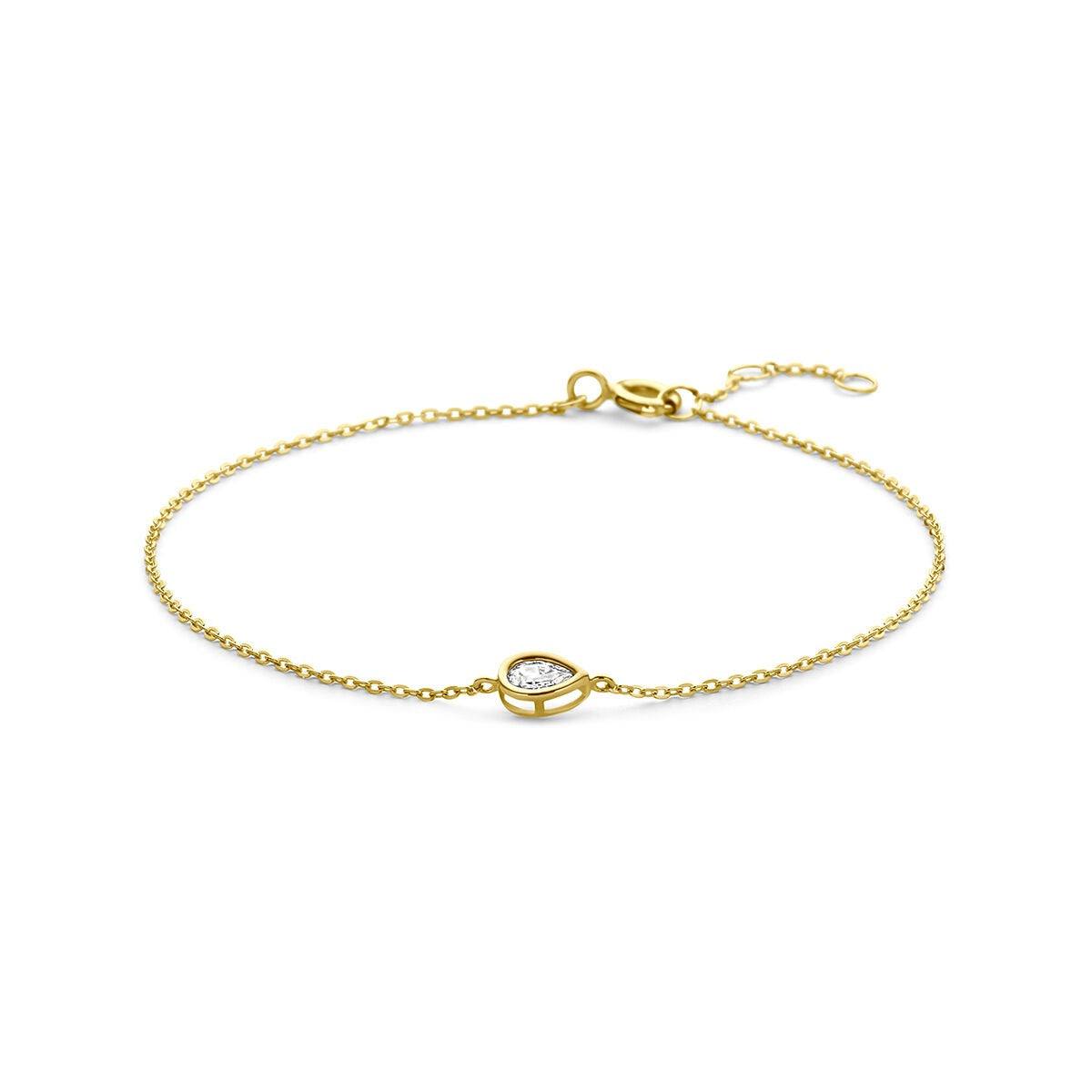 Armband aus 9k Gelbgold mit einem Zirkonia in ovaler Form und feiner Kettengliederung