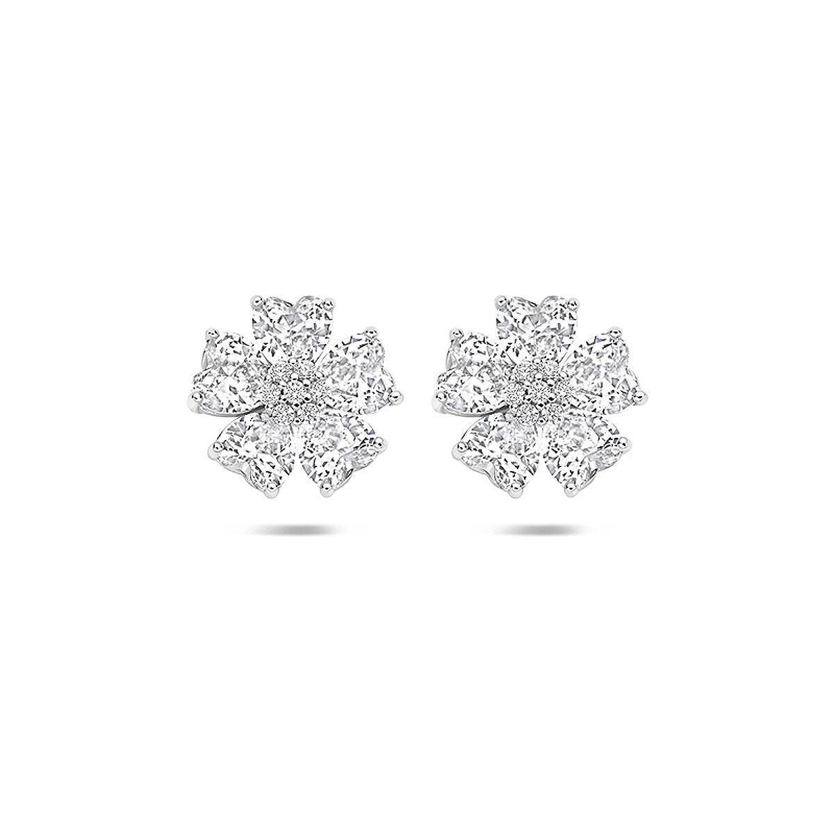 Ohrringe aus rhodiniertem 925 Silber mit herzförmigen Zirkonia in blütenförmigem Design