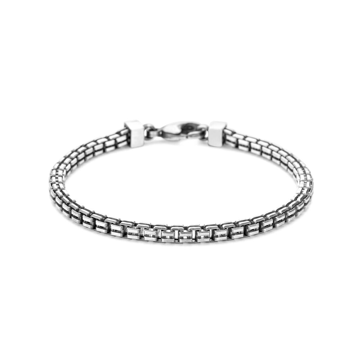 Herrenarmband aus oxidiertem Silber mit fantasievoller Gliederung und Karabinerverschluss