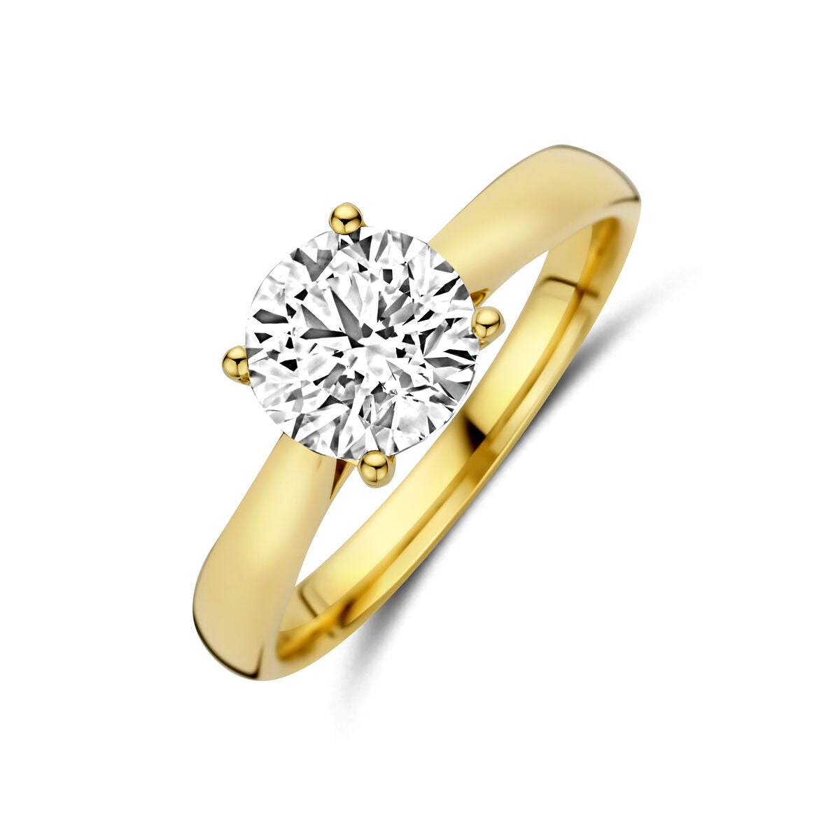 Ring aus 14k Gelbgold mit rundem, lab-grown Diamanten von 1,50 ct