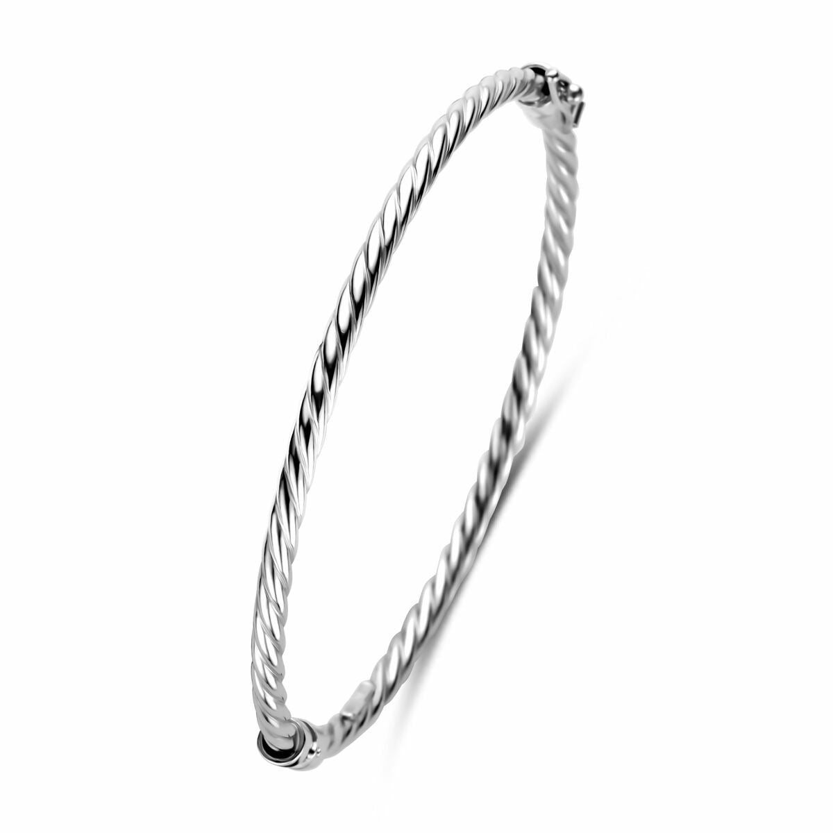 Gedrehte, rhodinierte Bangle-Armband aus 925 Silber mit glänzender Oberfläche