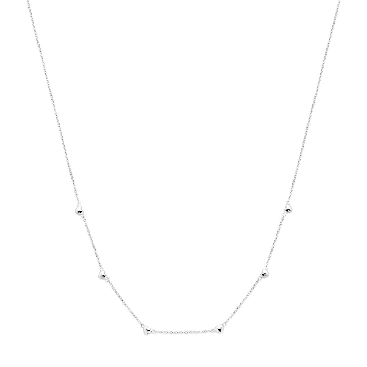 Silbernes Damen-Collier mit Herzchen, rhodiniert, 45 cm lang, feine Gliederkette mit kleinen Details