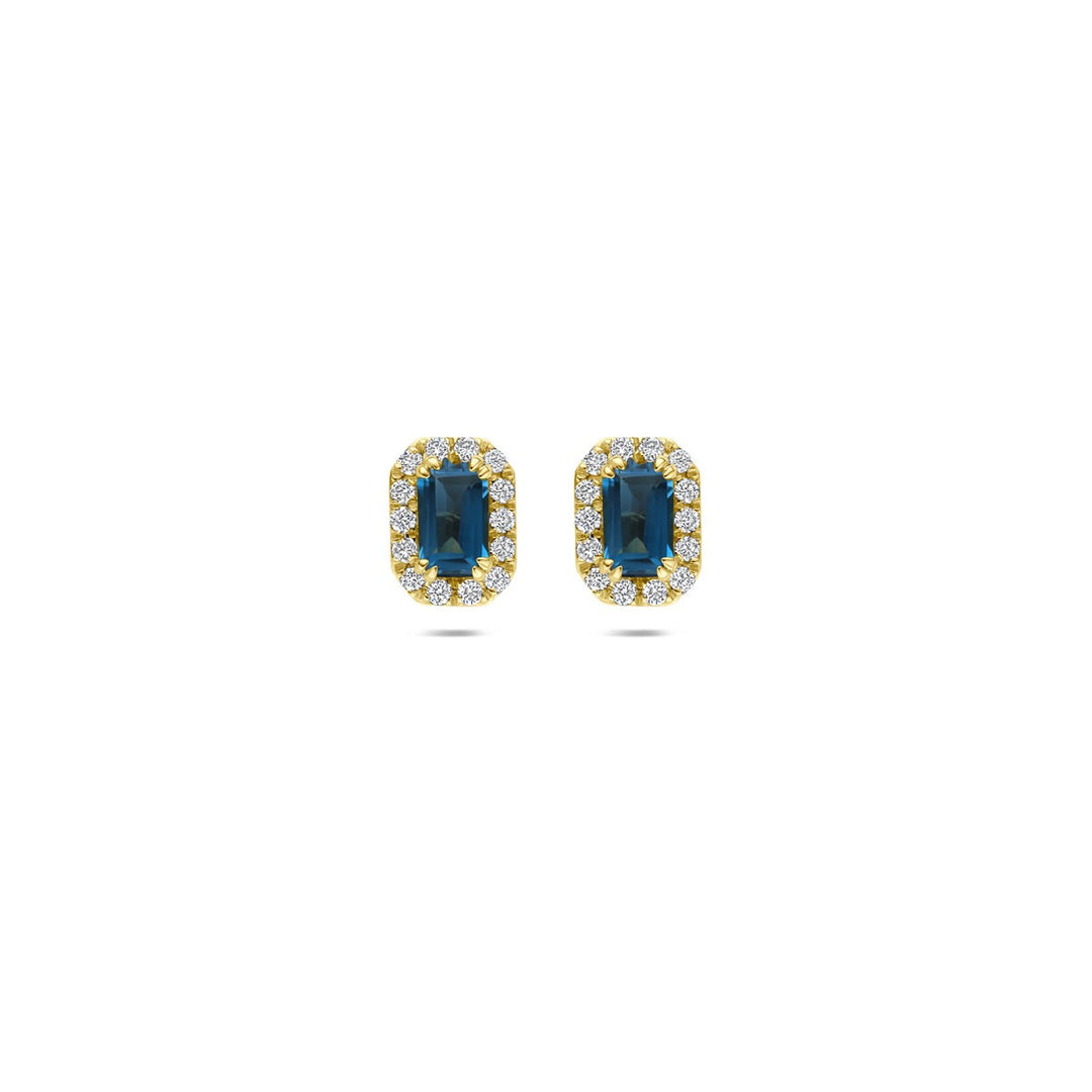 14k Geelgouden oorknoppen met London blue topaas en lab grown diamant