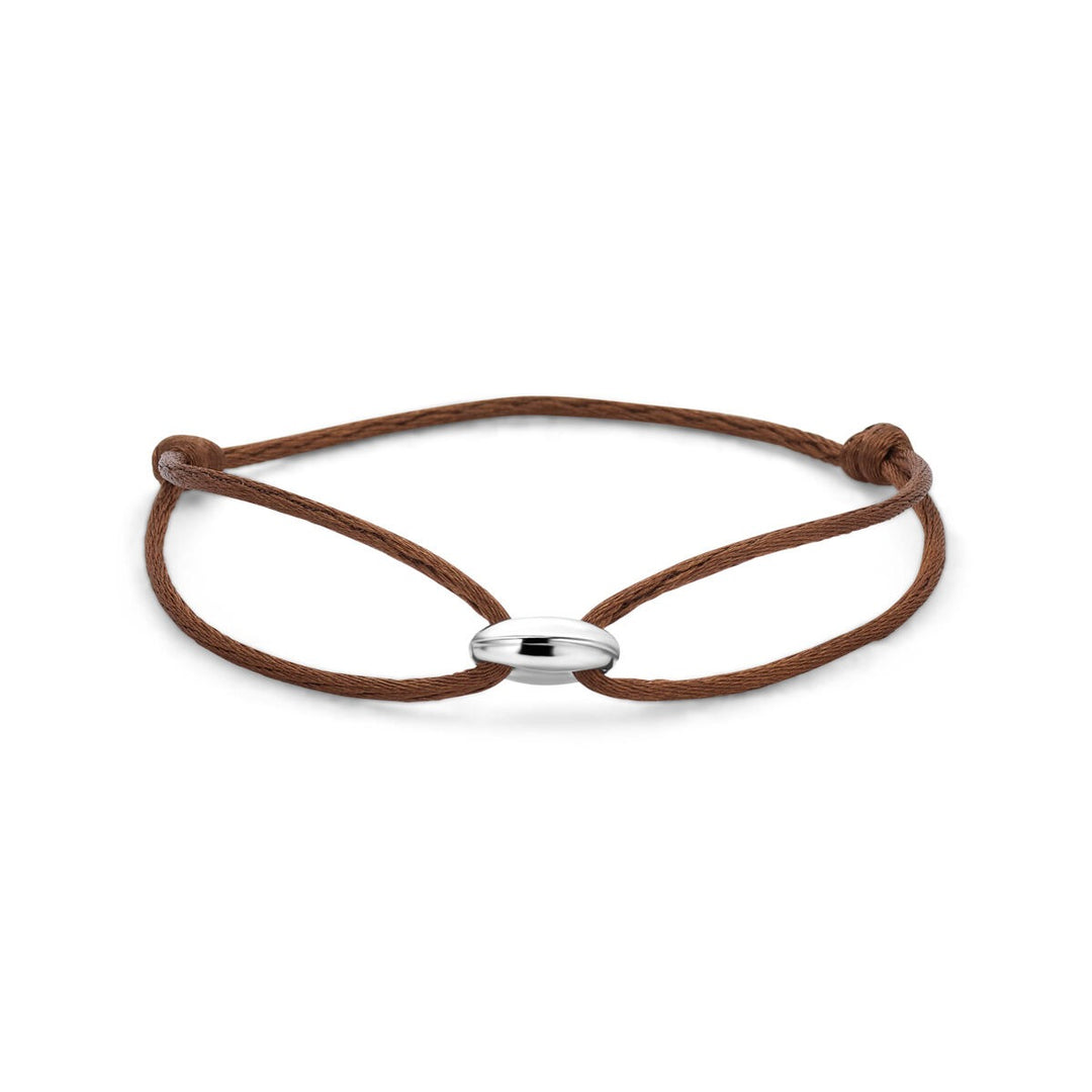 Bruine satijnen armband met zilveren koffieboon