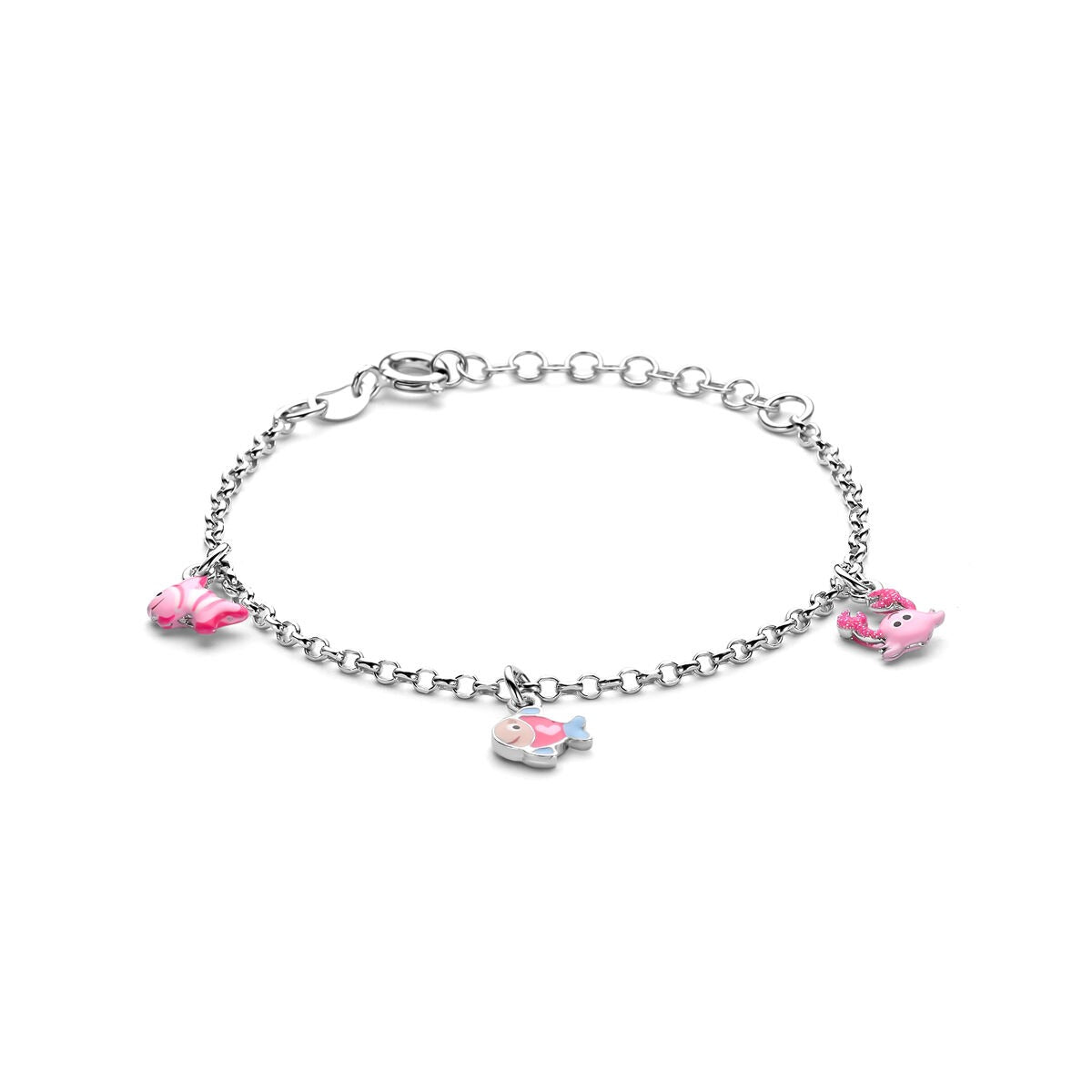 Armband aus rhodiniertem 925 Silber mit bunten Meeresbewohnern als Anhänger