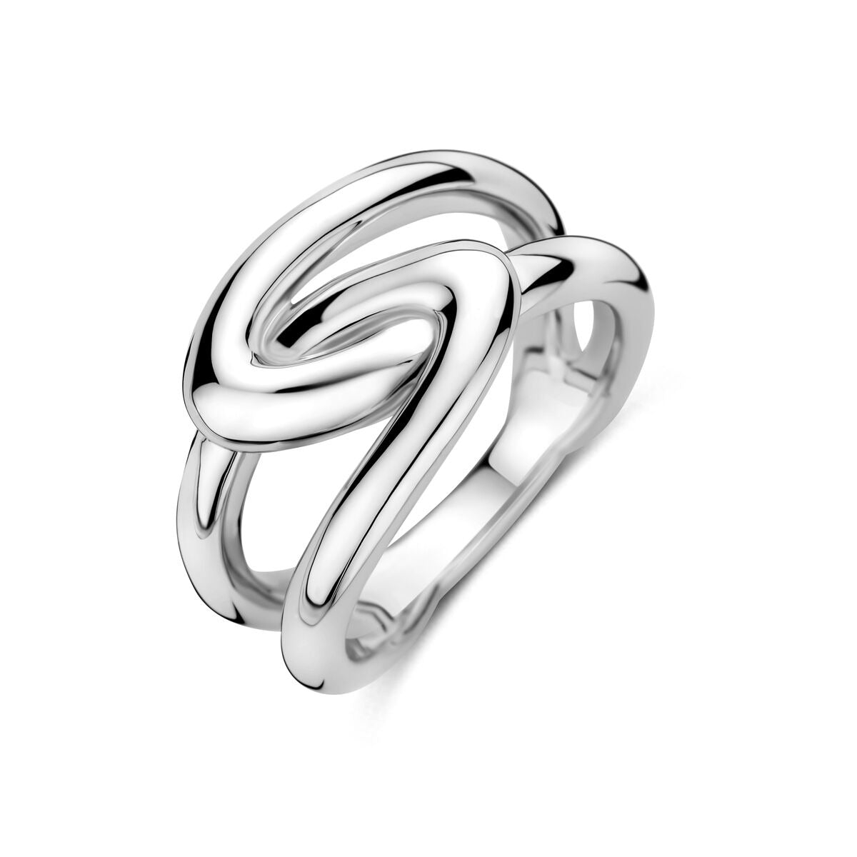 Silberner Damenring aus rhodiniertem 925 Silber, 12 mm breit mit geschwungenem Design