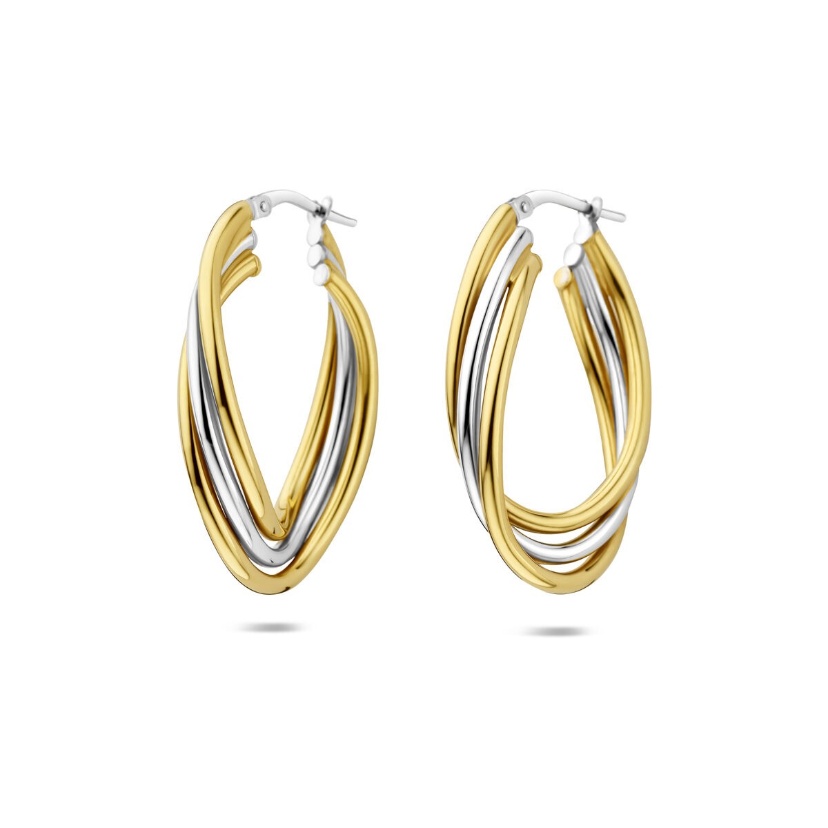 Ovale Bicolor-Ohrhänger aus Silber und Gold mit elegantem Kontrast und geschwungenem Design