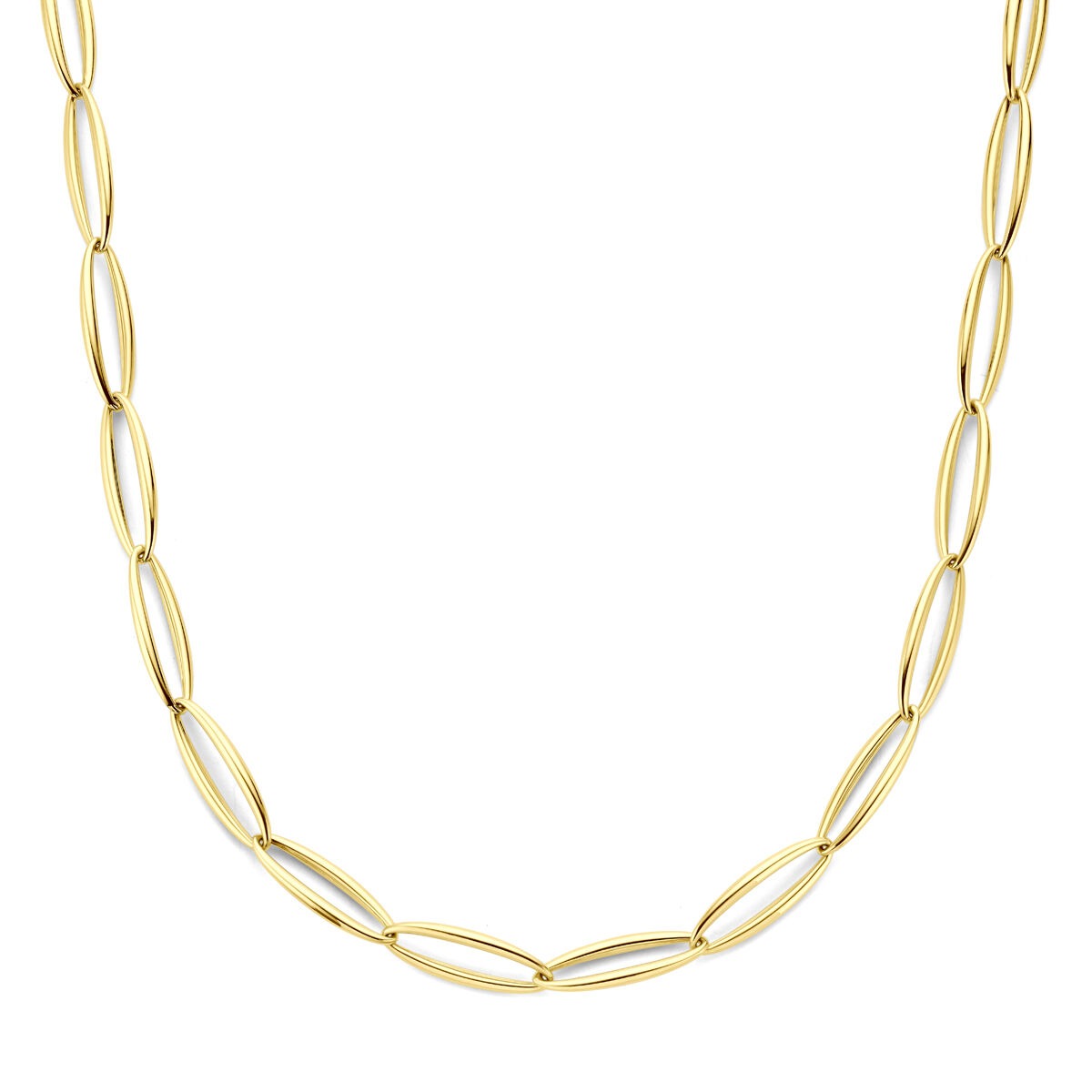 Damen Collier aus 14k Gelbgold mit ovalen Gliedern, 9,5 mm breit und 45 cm lang