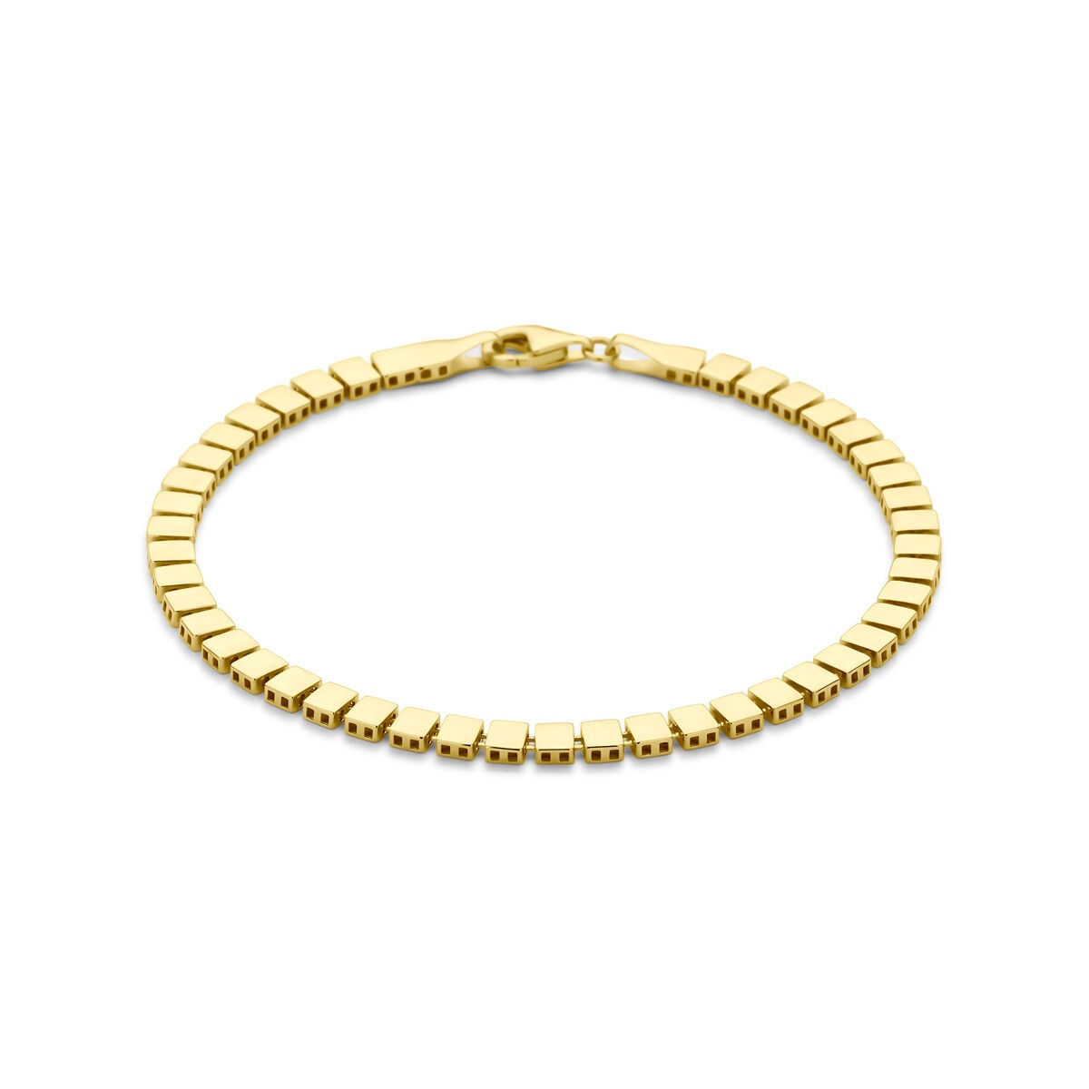 Armband aus 14 Karat Gold mit feinen Bolzen- und Stabgliedern, 3,9 mm breit und 19 cm lang