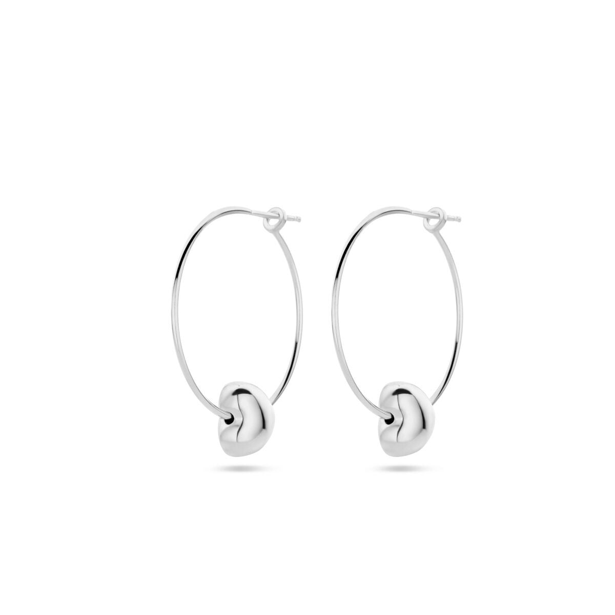 Silberne Damen-Ohringe mit Herz, rhodiniert, 31 mm groß, runde Form mit glänzender Oberfläche