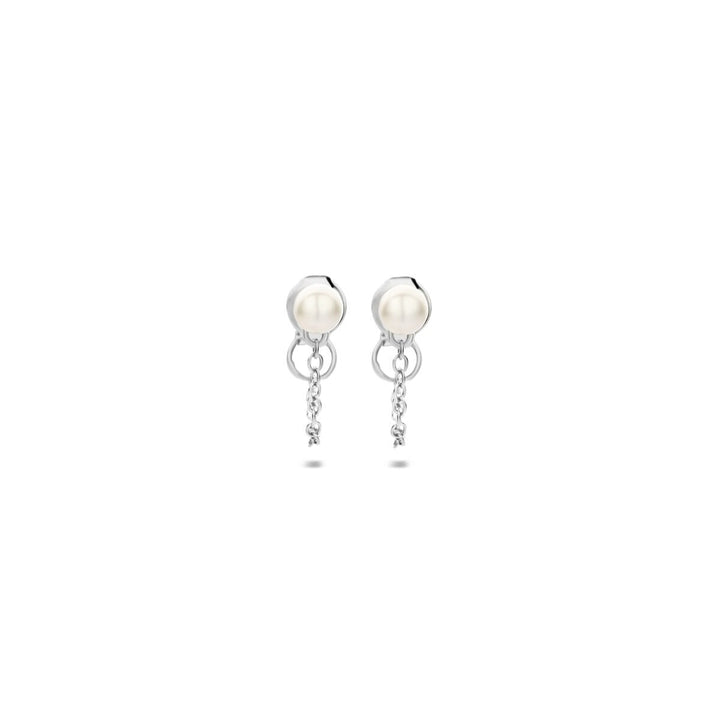 Zilveren oorhangers met parel – gerhodineerd 925 zilver