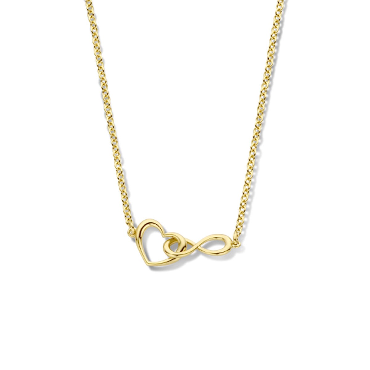 Goldfarbene Kette mit Herz- und Unendlichkeitssymbol aus feinem Gliederdesign