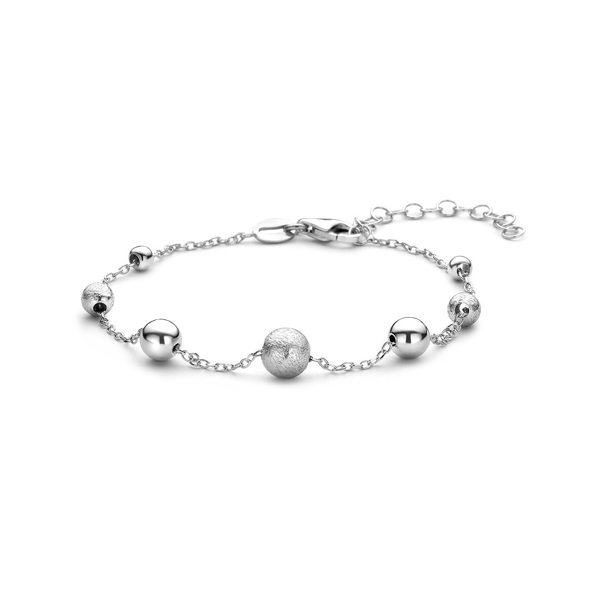 Armband aus rhodiniertem 925 Silber mit runden Perlen und Verlängerungskette