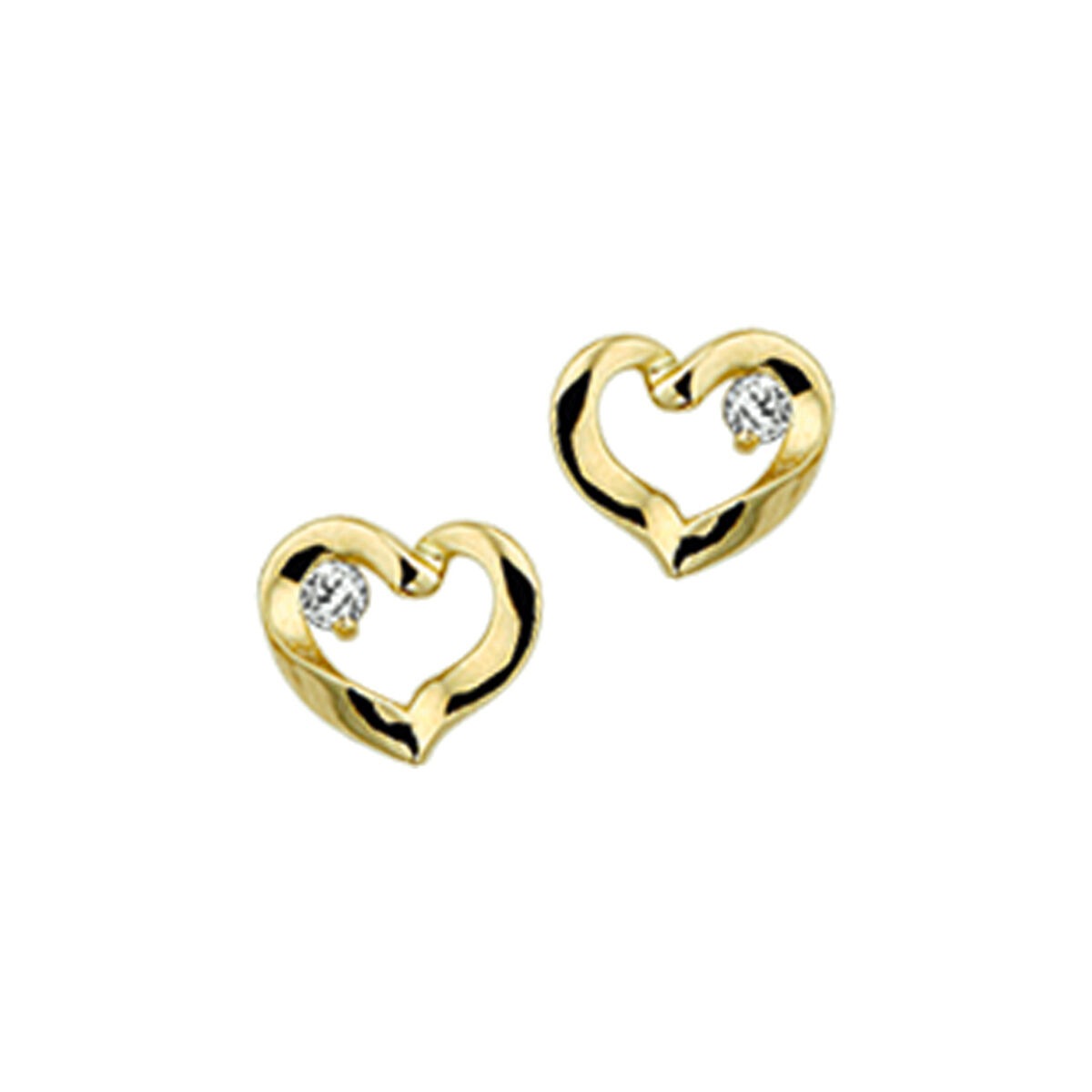 Goldene Herz-Ohrstecker mit Zirkonia, 14k, in Herzform mit funkelndem Stein