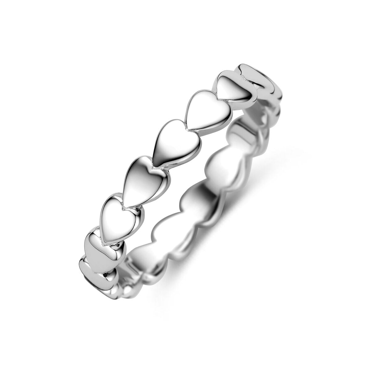 Silberner Damenring aus rhodiniertem 925 Silber mit herzförmigen Elementen