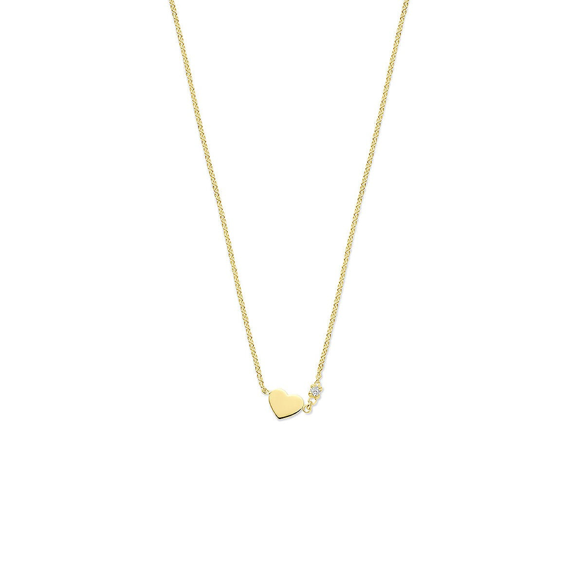 Damen Collier aus 14k Gelbgold mit herzförmigem Anhänger und Diamant, Länge 40-44 cm