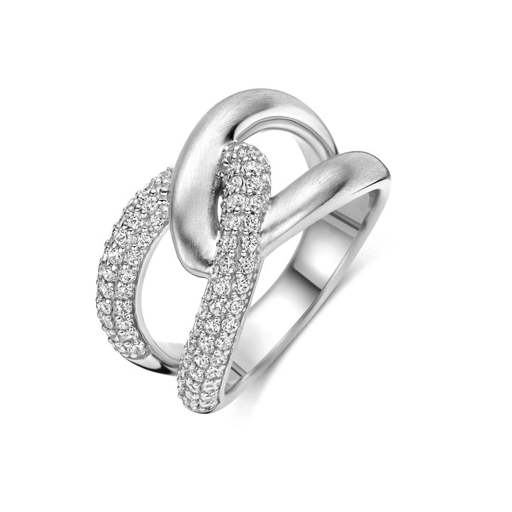 Rhodinierter Ring aus 925er Silber mit Zirkonia-Pavé