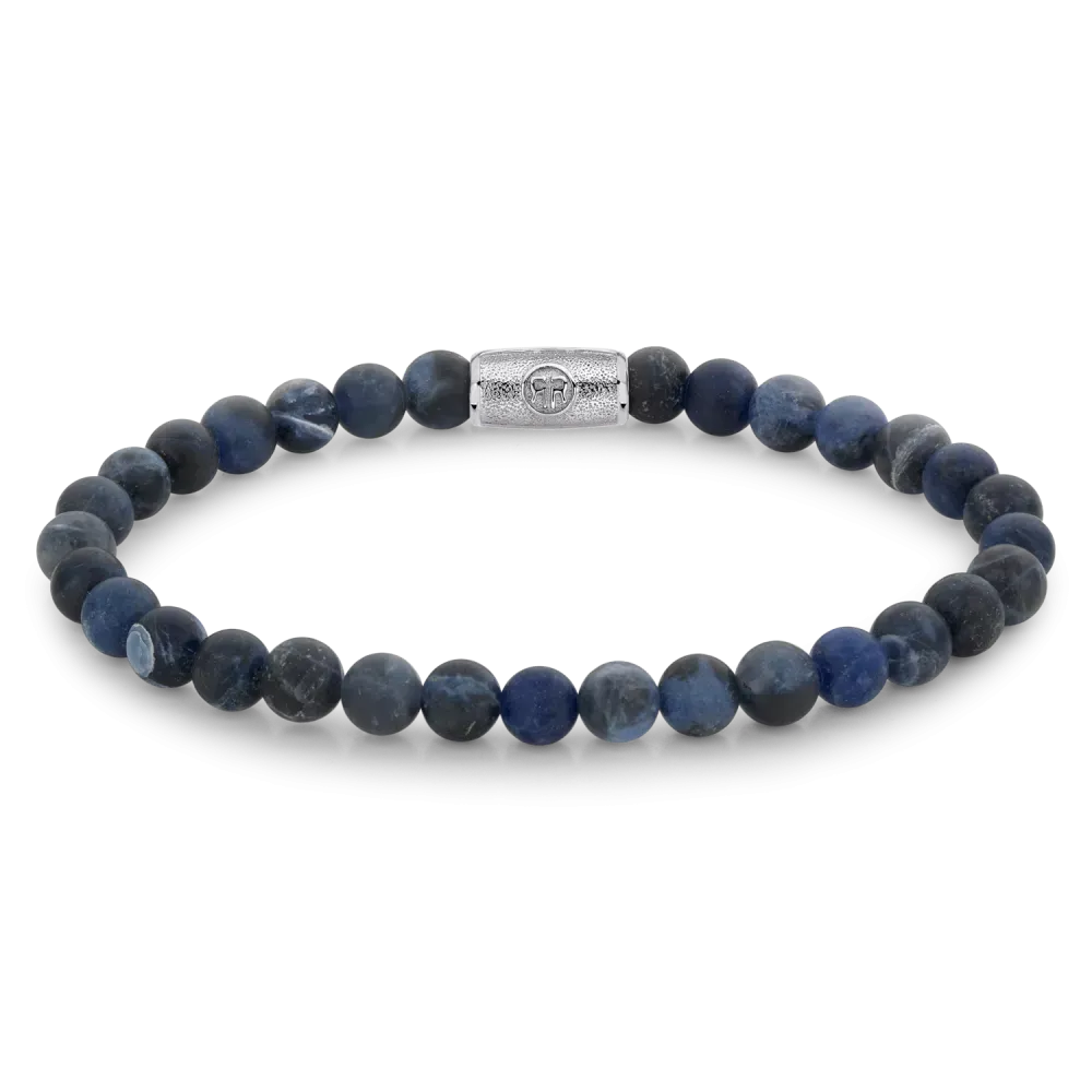Herrenarmband aus matten blauen Perlen mit silbernem Verschluss