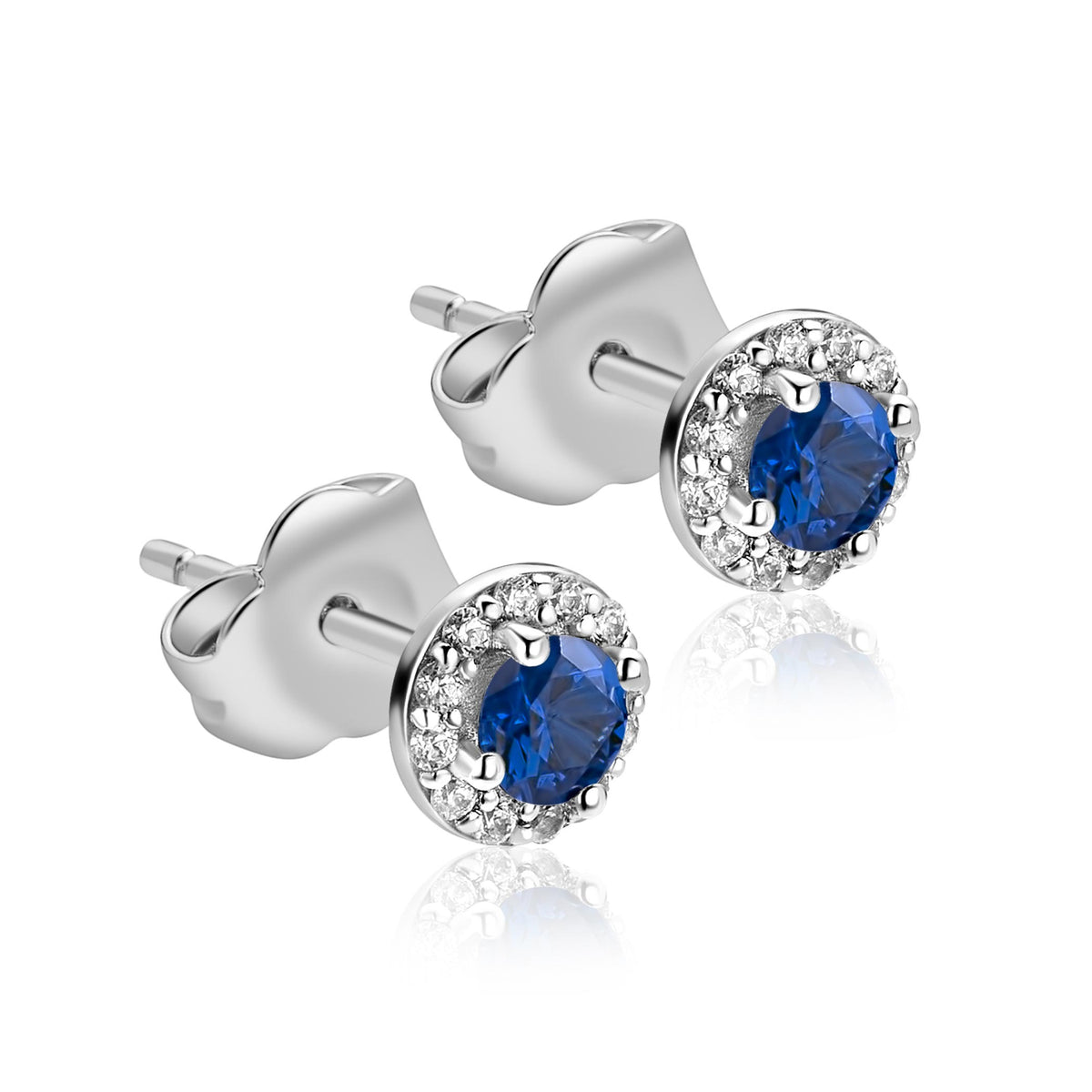 Ohrringe aus Silber mit blauen Edelsteinen und klaren Zirkonia umrandet