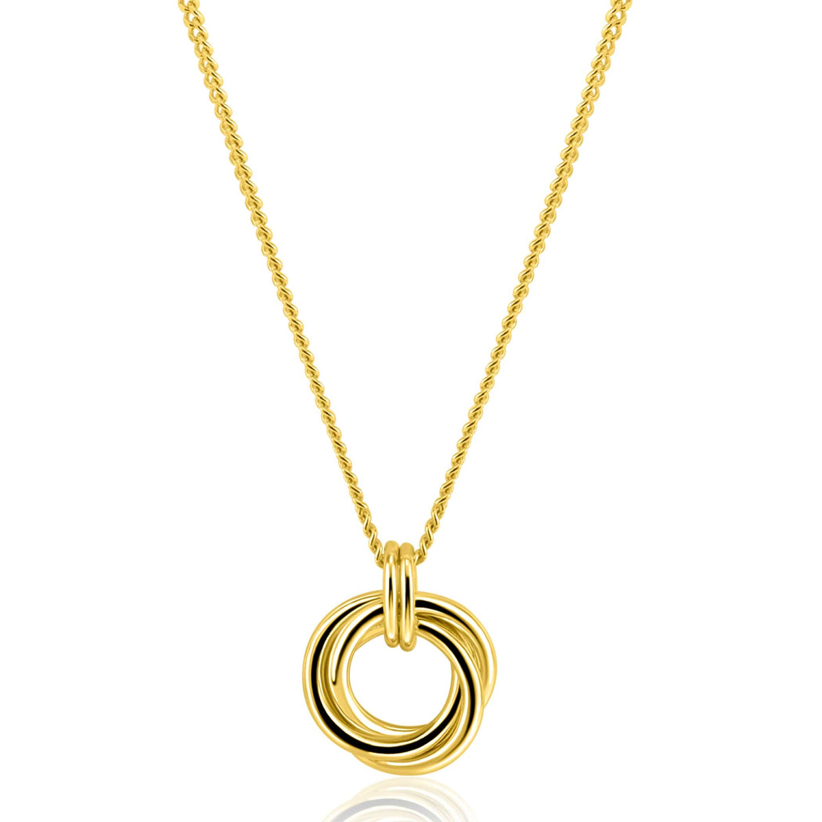 Halskette mit goldplattiertem Anhänger in Form von drei ineinanderliegenden Ringen