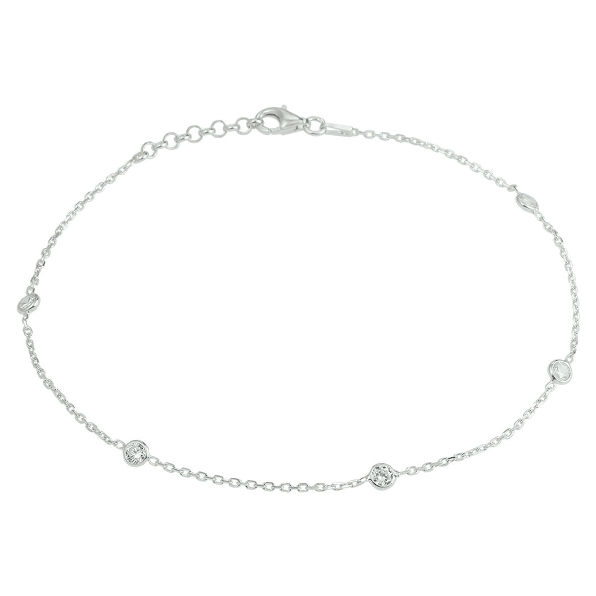 925 rhodiniertes Silberankelband mit Zirkonia-Reihe