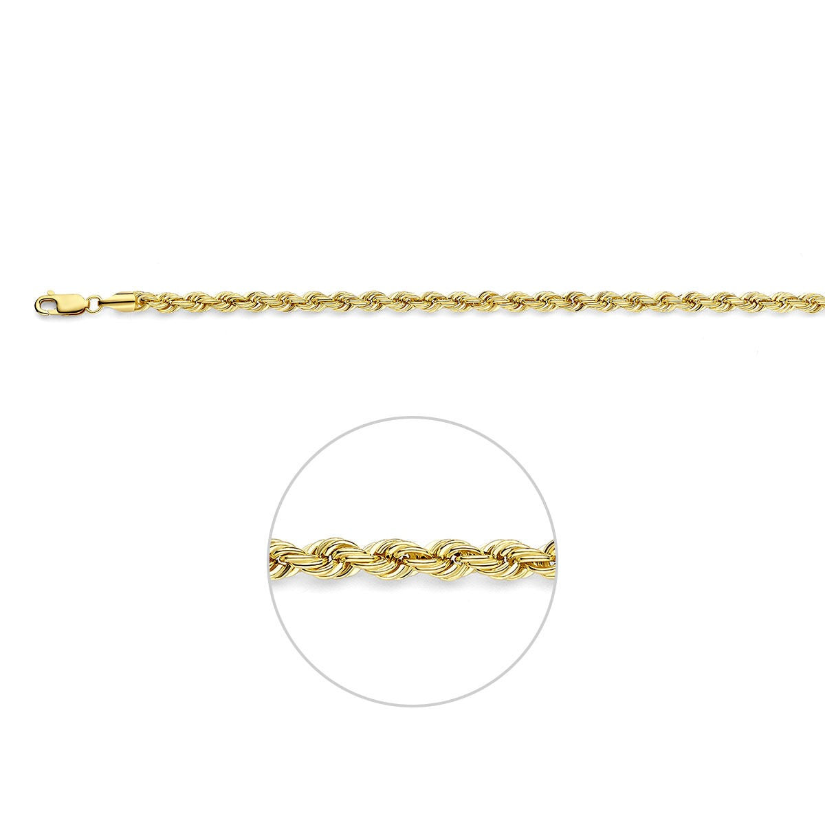 14k gelbgoldene Kordelkette mit feiner, geflochtener Struktur und Karabinerverschluss