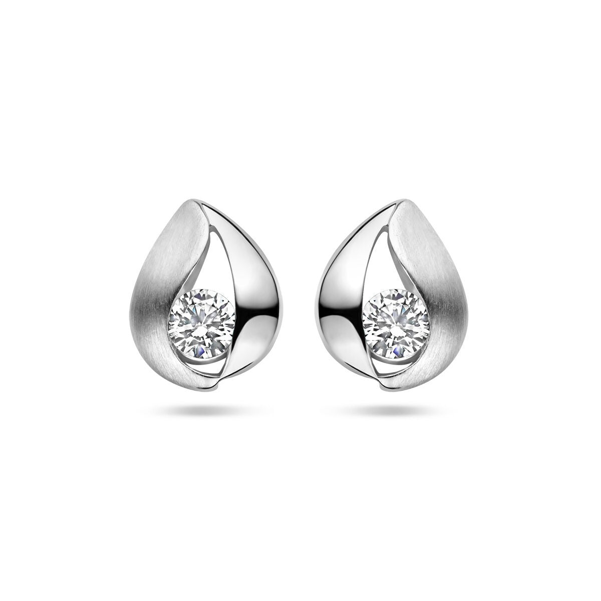 Ohrstecker aus rhodiniertem Silber mit Zirkonia in Tropfenform und mattem Finish