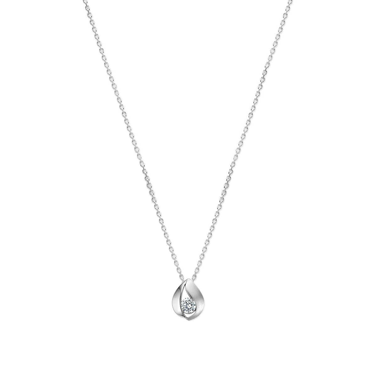 Halskette aus rhodiniertem Silber mit tropfenförmigem Anhänger und Zirkonia-Steinen