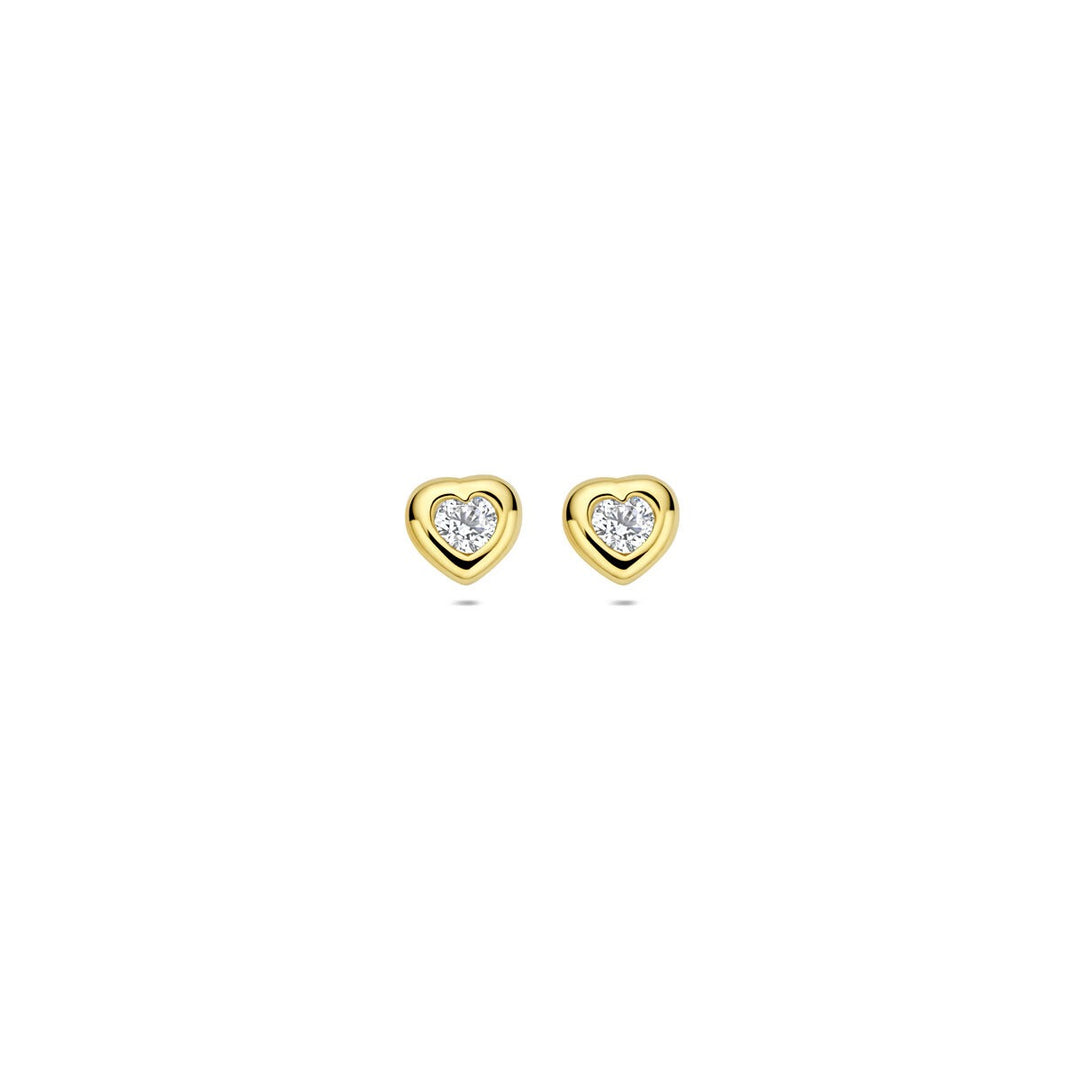 Ohrstecker Herz und Zirkonia 14K Gelbgold