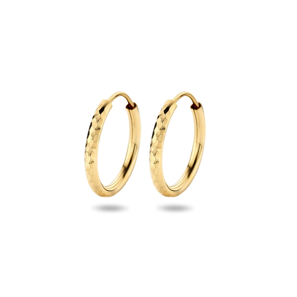 Gelbgoldene Creolen mit diamantierter Oberfläche aus 14k Gold