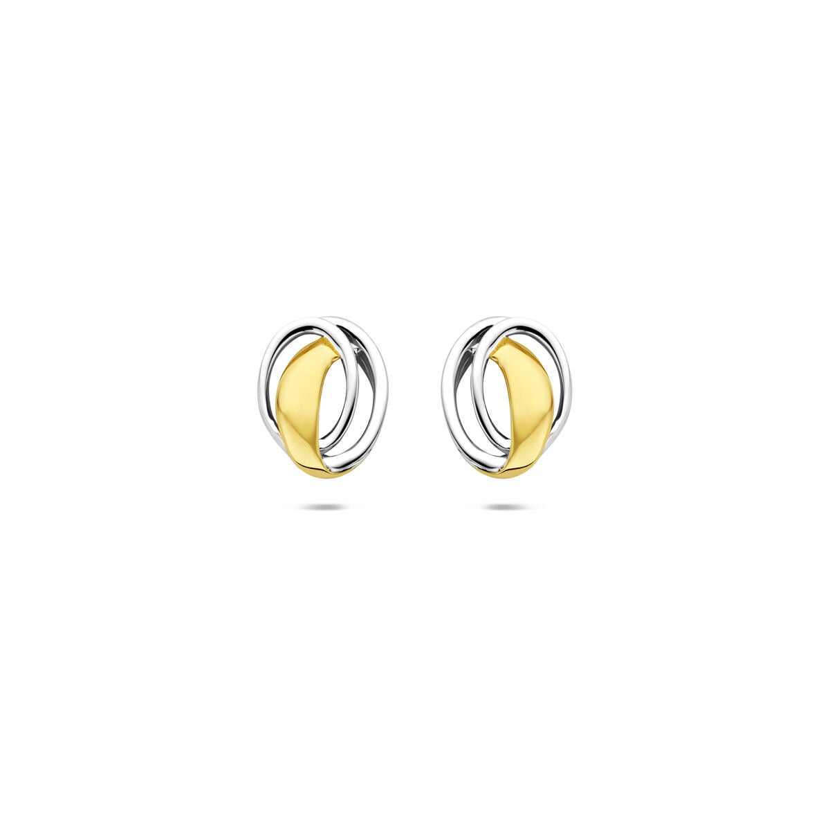 Ovale Ohrstecker aus 9 Karat Gelb- und Weißgold mit geschwungenem Design