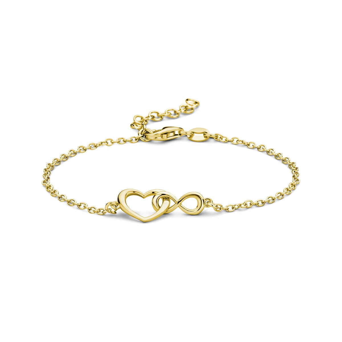 Vergoldetes Silberarmband mit Herz und Unendlichkeitssymbol, 16-19 cm lang