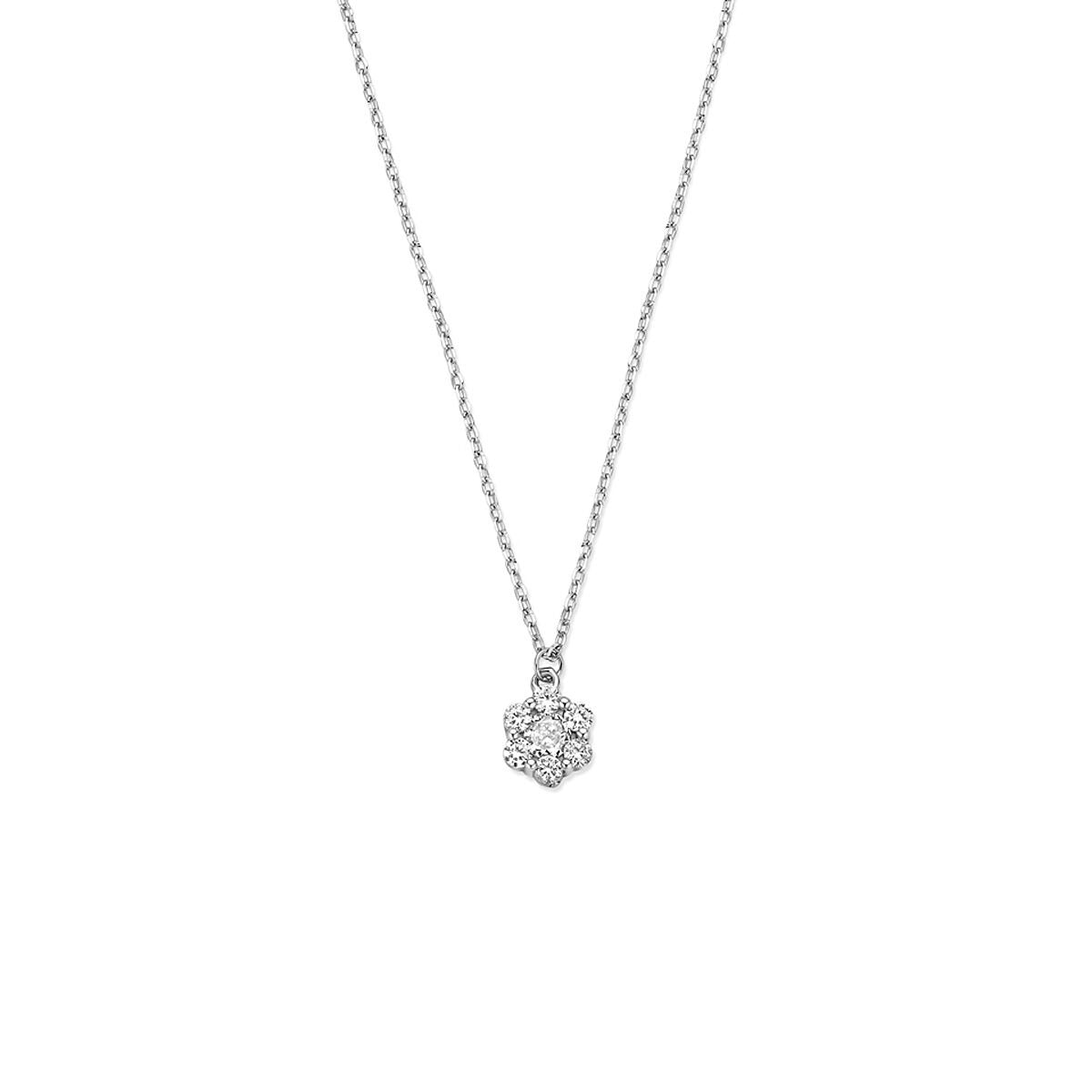 Silbernes Blumen-Collier mit Zirkonia-Anhänger und feiner Kette