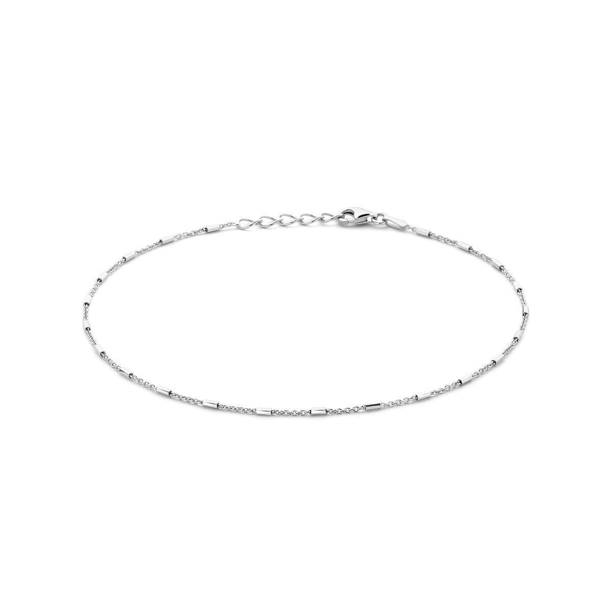 925 rhodiniertes Silberankelband mit Röhren und Verlängerungskette