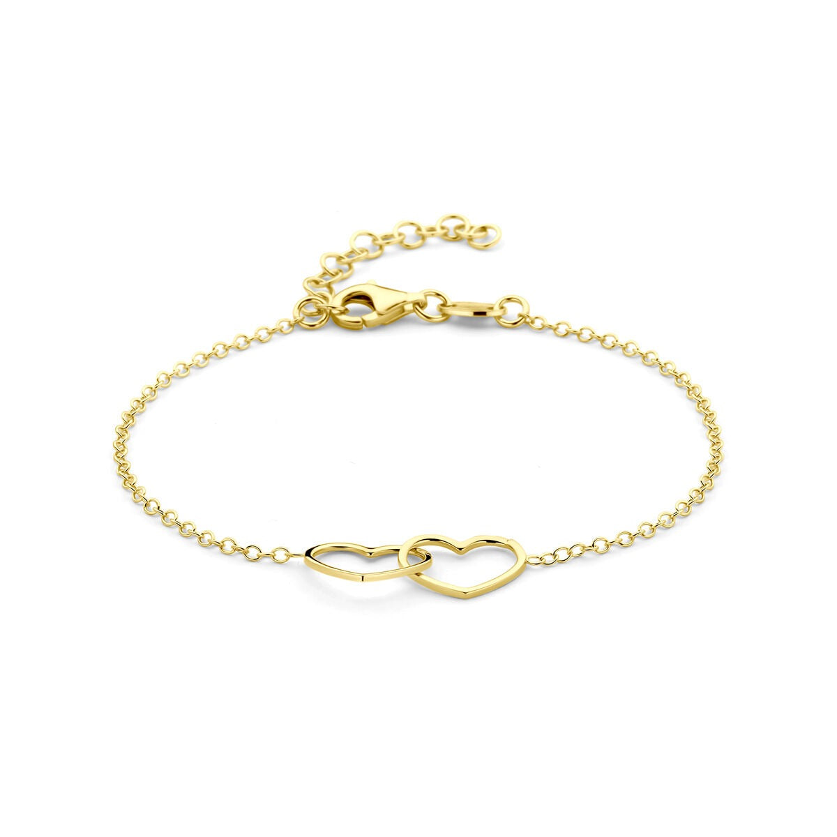 Armband aus 925er Silber mit gelber Vergoldung und zwei herzförmigen Anhängern