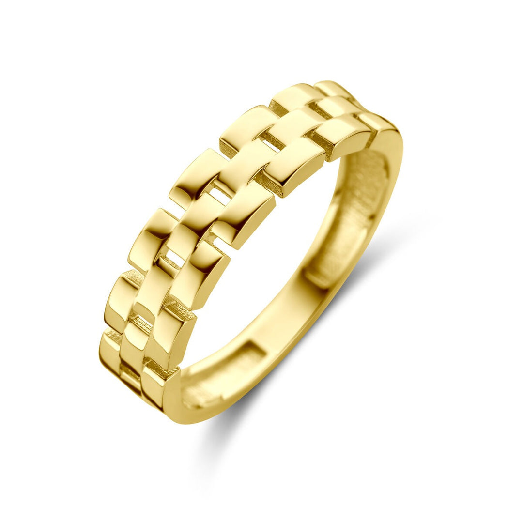 9k gouden damesring met schakelmotief – geelgoud 4,5 mm breed