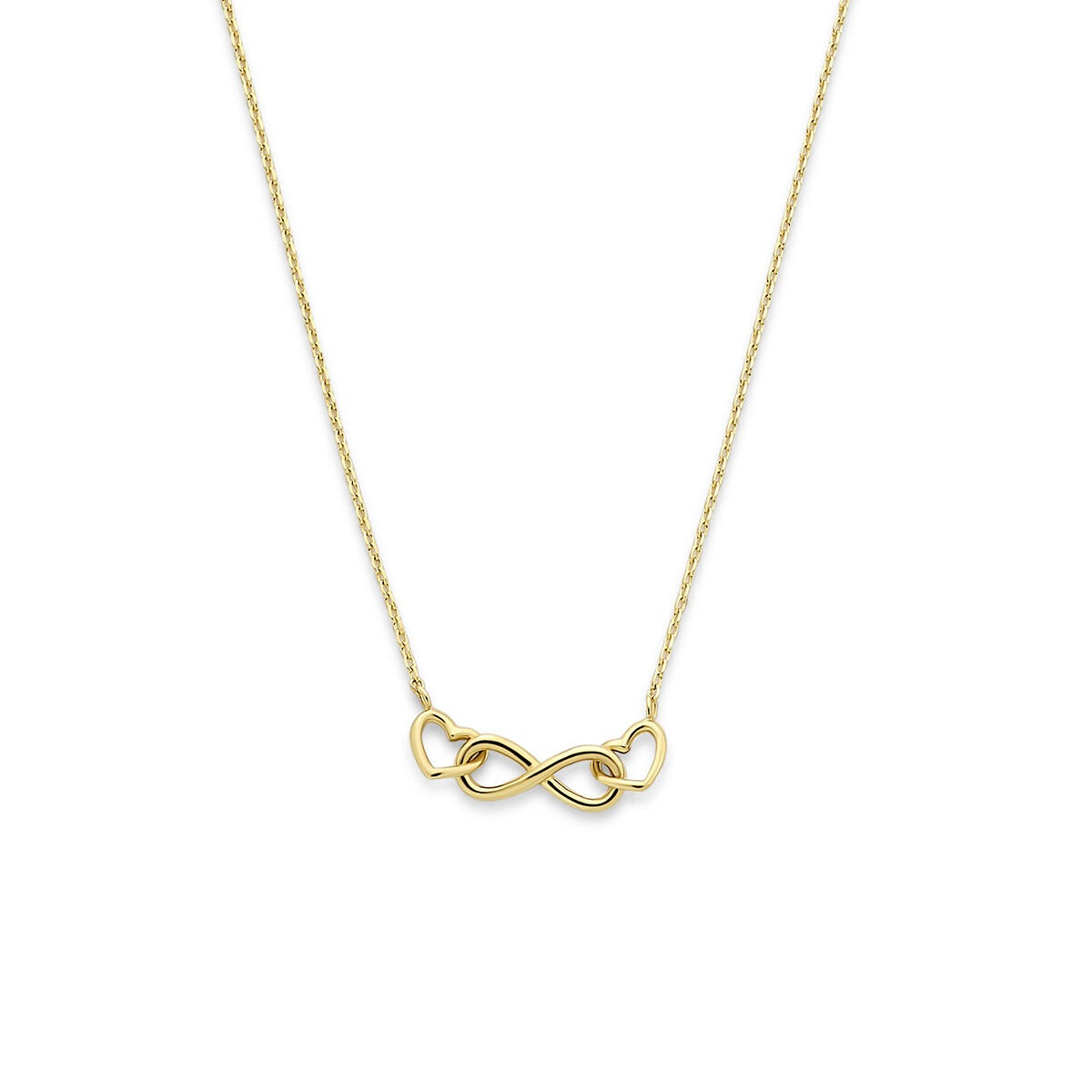 Collier aus 14k Gelbgold mit Unendlichkeitssymbol und Herzchen