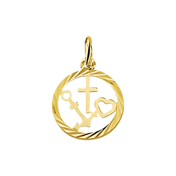 9k geelgouden hanger rond met symbool van geloof, hoop en liefde