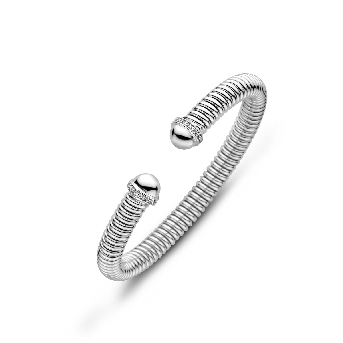 Silbernes Damenarmband mit rhodinierten, spiralisierten Elementen und offenen Enden