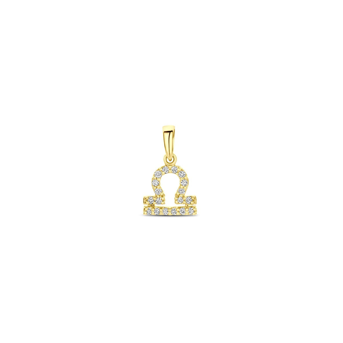 14k gelbgoldener Sternzeichen-Anhänger mit Diamanten in Form des Waage-Symbols