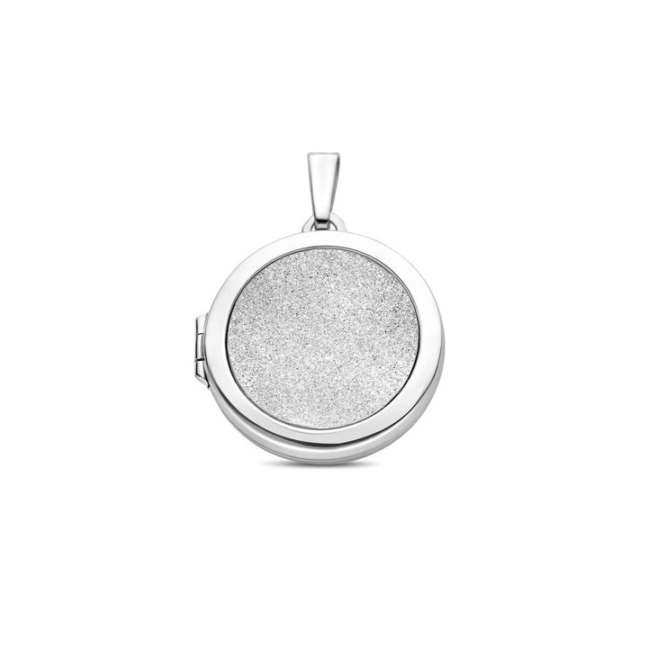 Zilveren medaillon – gerhodineerd 925 zilver met poli/glitter gediamanteerde afwerking