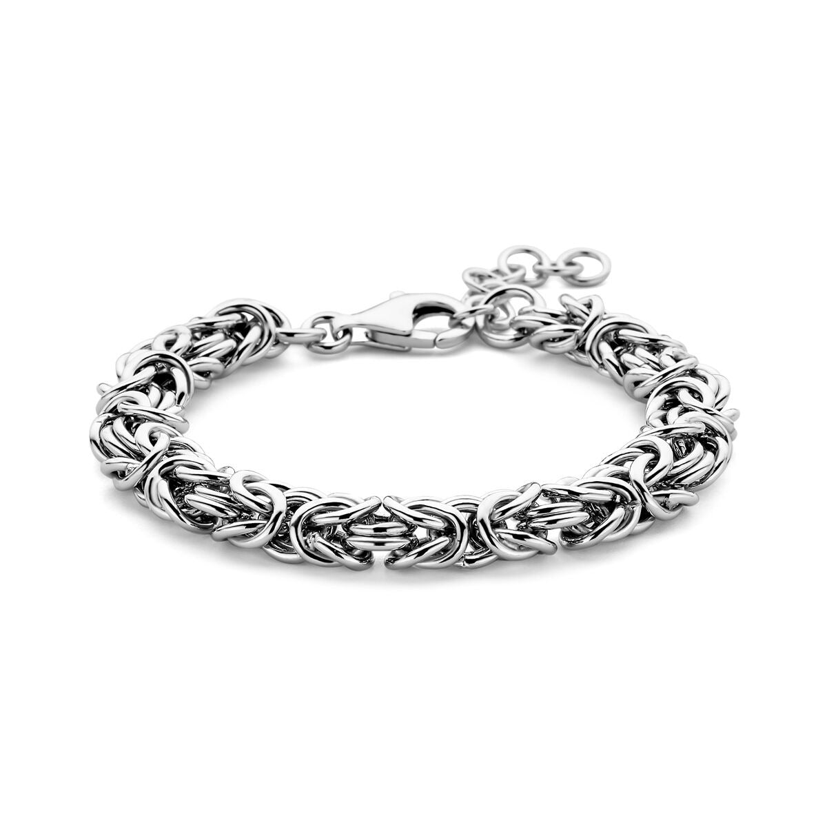 Armband aus rhodiniertem Silber mit 10 mm breiten Königskettengliedern und Karabinerverschluss