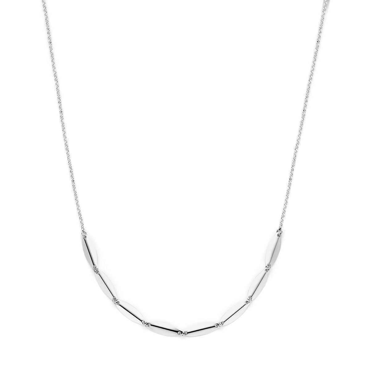 Gerhodiniertes 925 Silber Damen-Collier mit länglichen, schmalen Gliedern und feiner Kette
