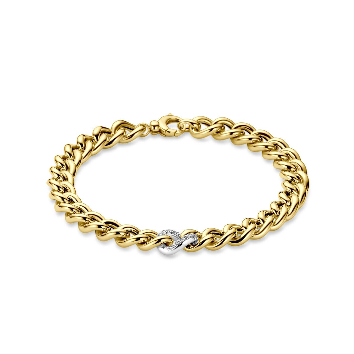 14k Bicolor Armband aus Gelb- und Weißgold mit einem Diamanten in der Mitte
