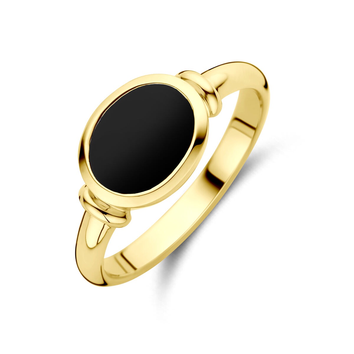 Ring aus 14k Gelbgold mit ovalem Onyx in der Mitte